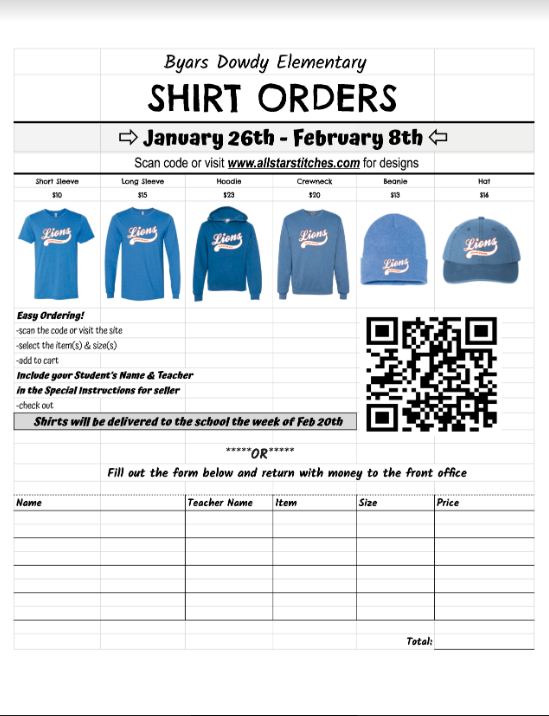 Tshirt Order Form